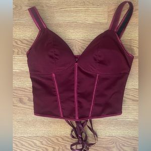 burgundy lace up corset
